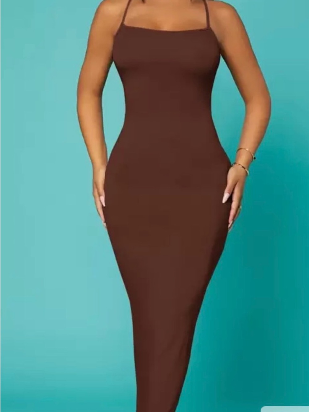SHEIN Brown Spaghetti Strap Maxi Dress
